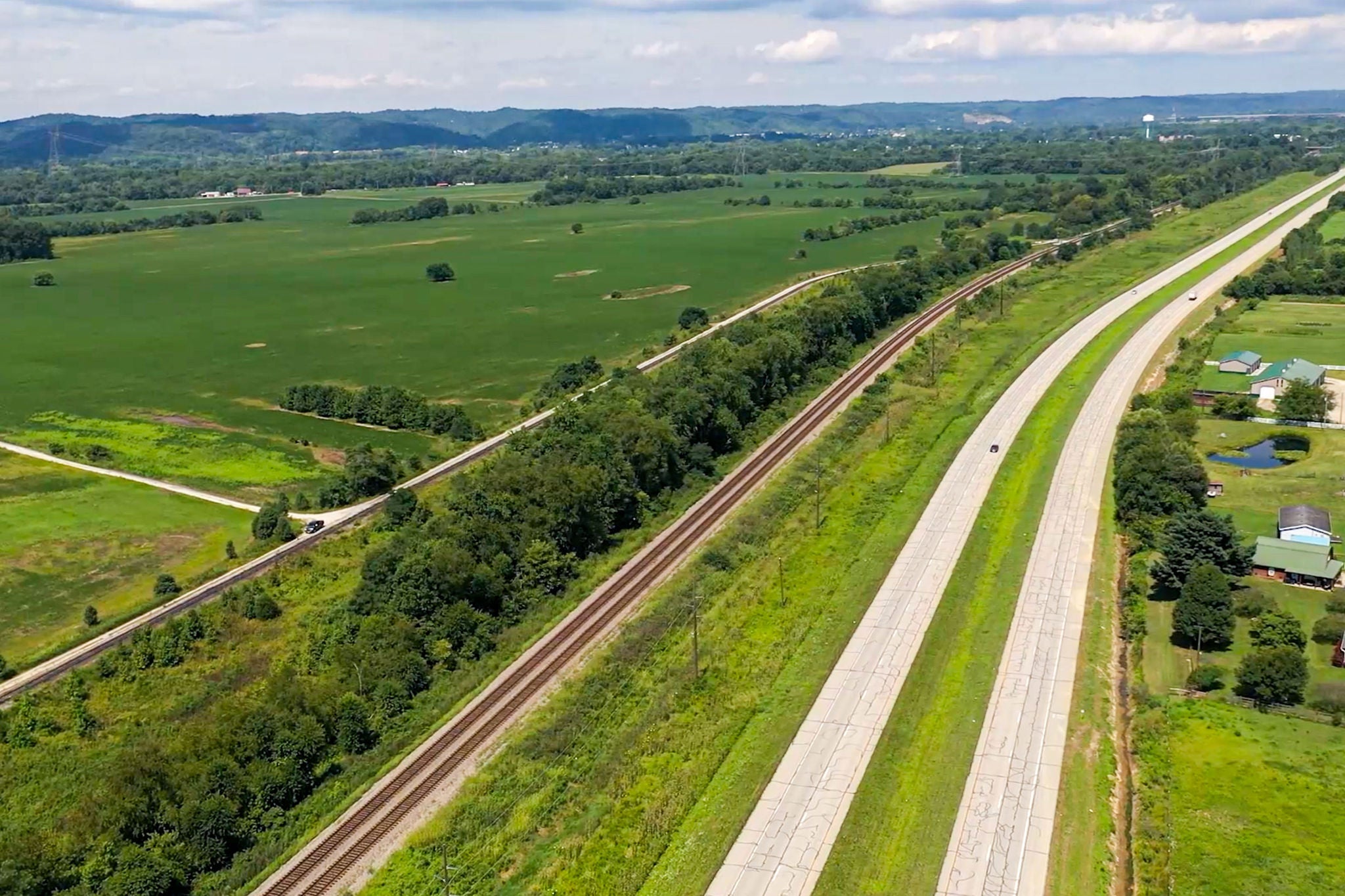 Highway and train tracks next to Ohio River Megasite, a potential spot for industrial development