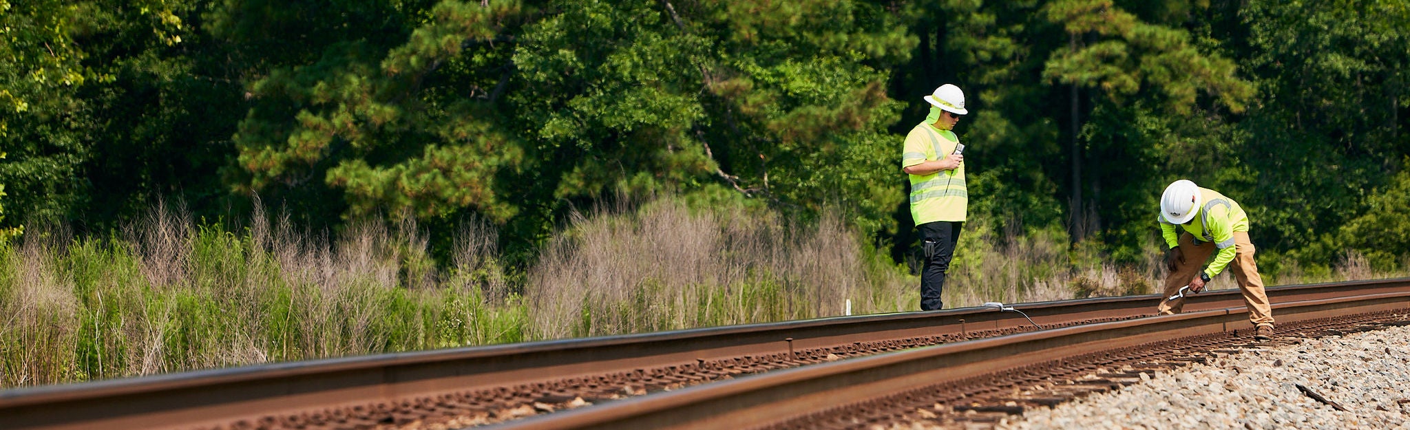 Maintenance of way inspecting tracks in South Carolina